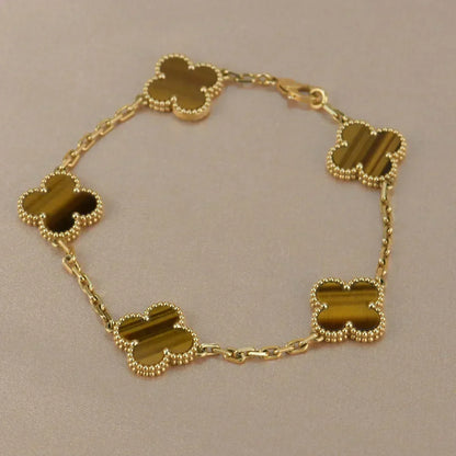 [⭐Spark] CLOVER 5 MOTIFS TIGER EYE BRACELET COLLECTION