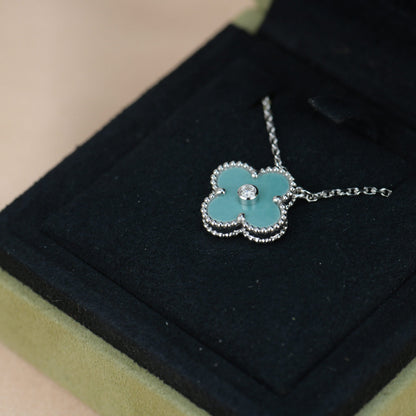 [⭐Spark]CLOVER 15MM DIAMOND SVRES PORCELAIN  NECKLACE SILVER