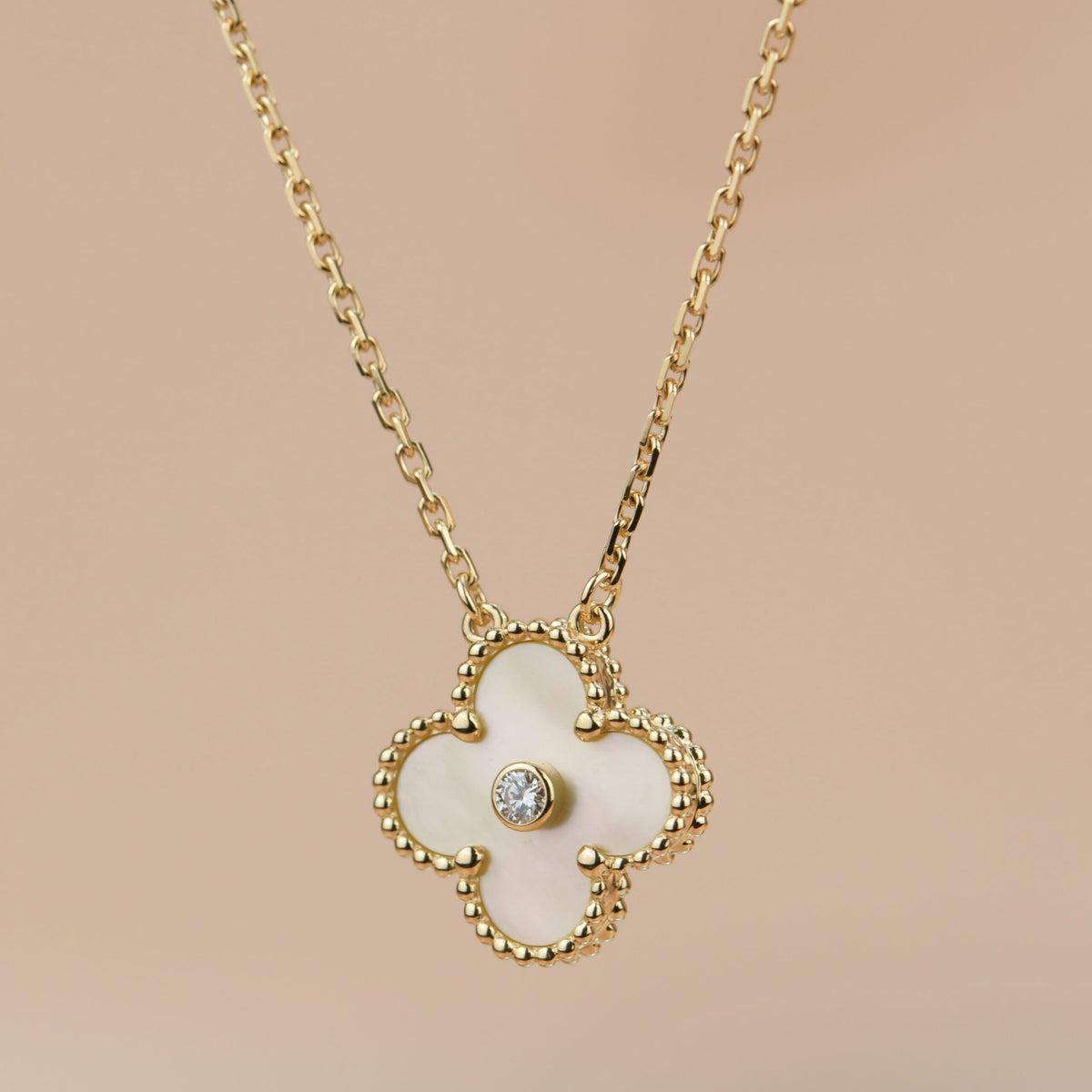 [⭐Spark]CLOVER 15MM DIAMOND GOLD MOTHER OF PEARL NECKLACE