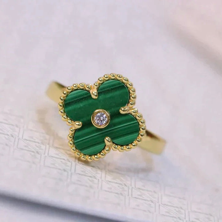 [⭐Spark]CLOVER MALACHITE RING GOLD DIAMOND