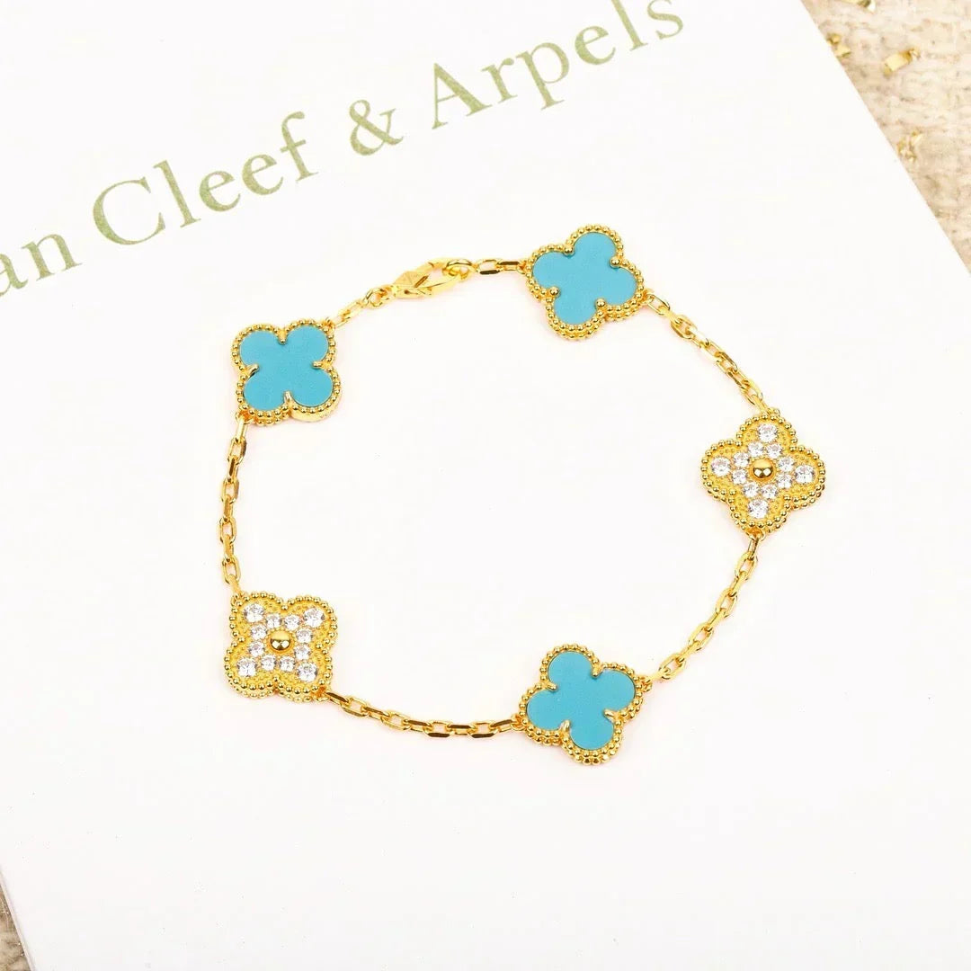 [⭐Spark] CLOVER 5 MOTIF TURQUOISE BRACELET COLLECTION
