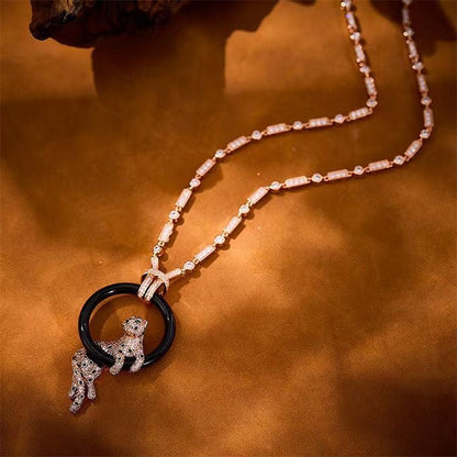 [⭐Spark jewelrys]NEW BLACK CIRCLE PANTHER FULL DIAMOND NECKLACE