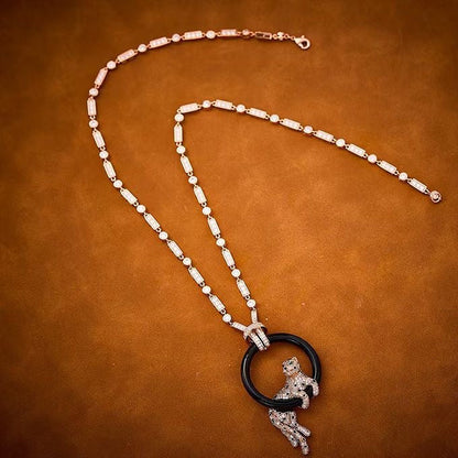 [⭐Spark jewelrys]NEW BLACK CIRCLE PANTHER FULL DIAMOND NECKLACE
