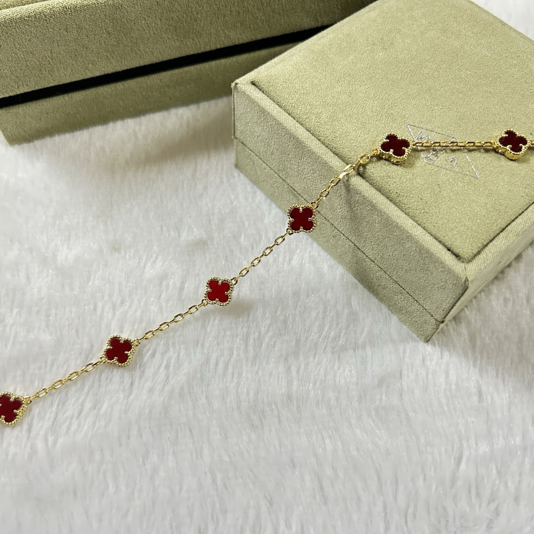 [⭐Spark]CLOVER 6 MOTIF RED AGATE BRACELET