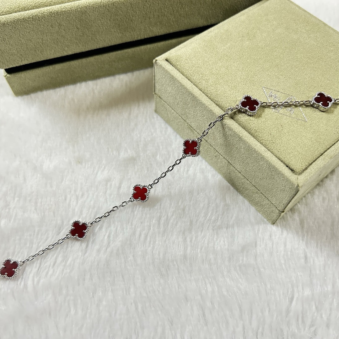 [⭐Spark]CLOVER 6 MOTIF RED AGATE BRACELET