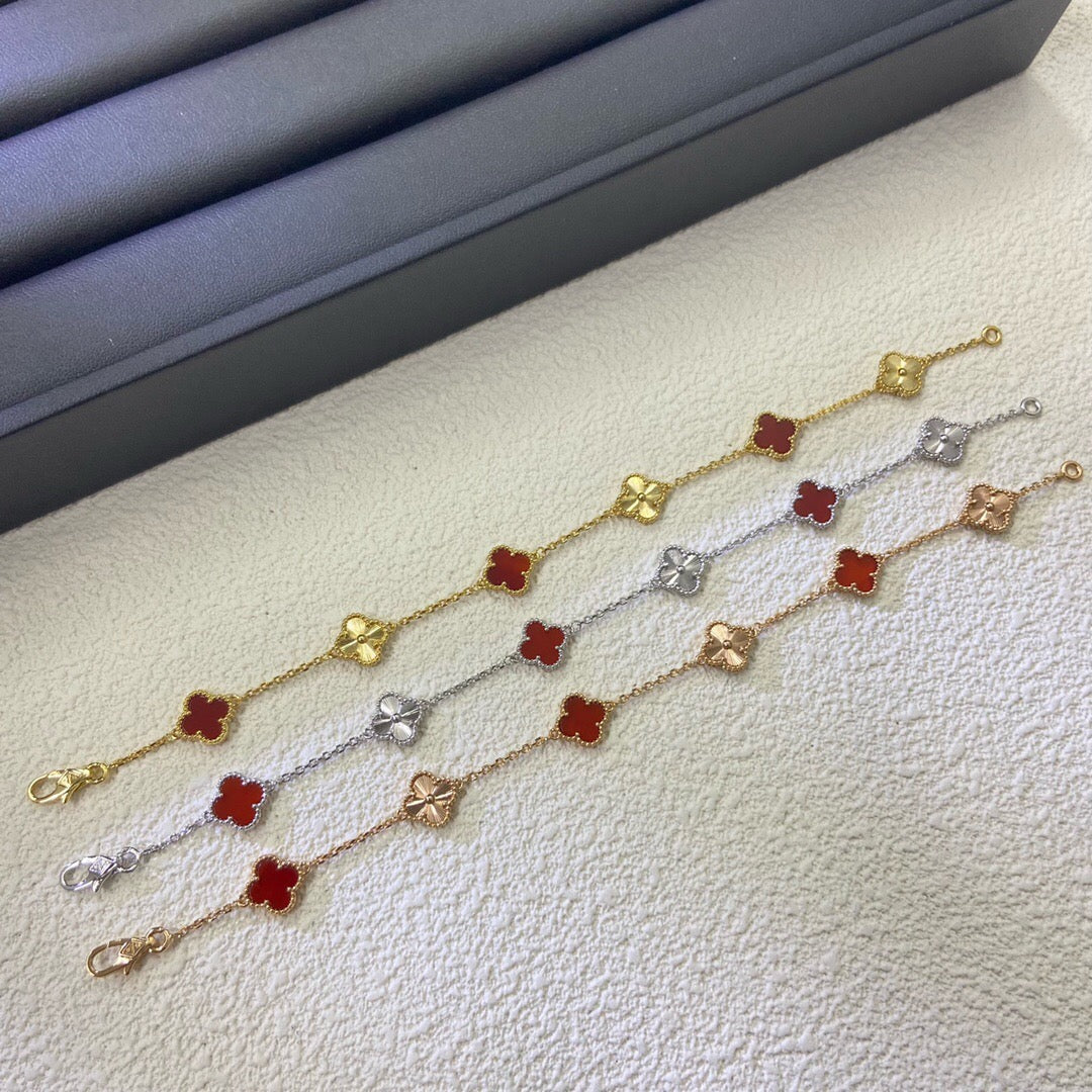 [⭐Spark]CLOVER 6 MOTIF RED AGATE LASER BRACELET