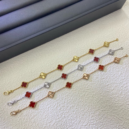 [⭐Spark]CLOVER 6 MOTIF RED AGATE LASER BRACELET