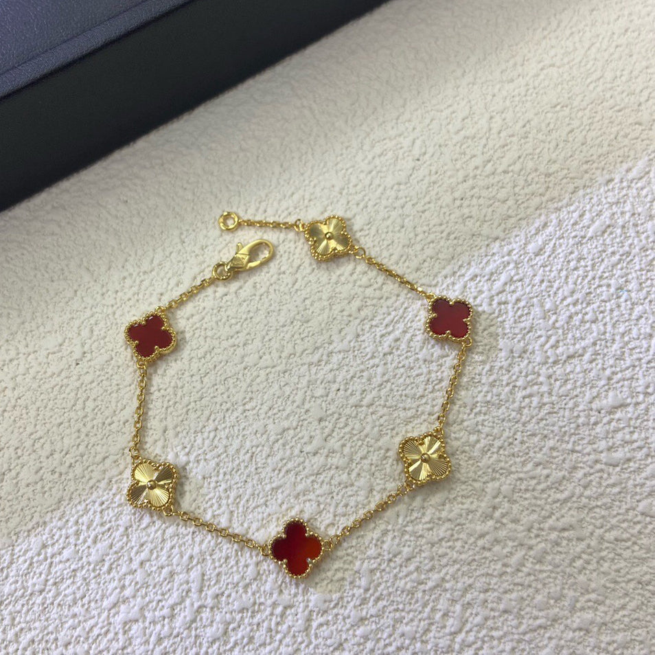 [⭐Spark]CLOVER 6 MOTIF RED AGATE LASER BRACELET
