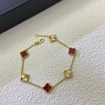 [⭐Spark]CLOVER 6 MOTIF RED AGATE LASER BRACELET