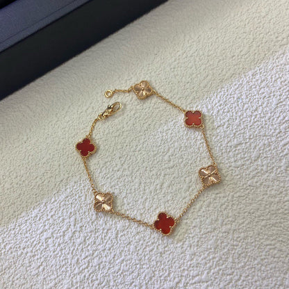 [⭐Spark]CLOVER 6 MOTIF RED AGATE LASER BRACELET