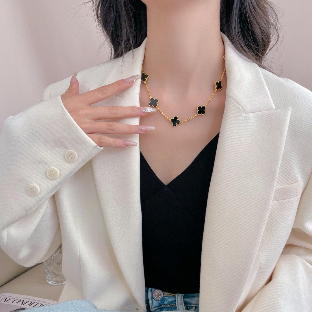 [⭐Spark]CLOVER 10 MOTIFS ONYX NECKLACE