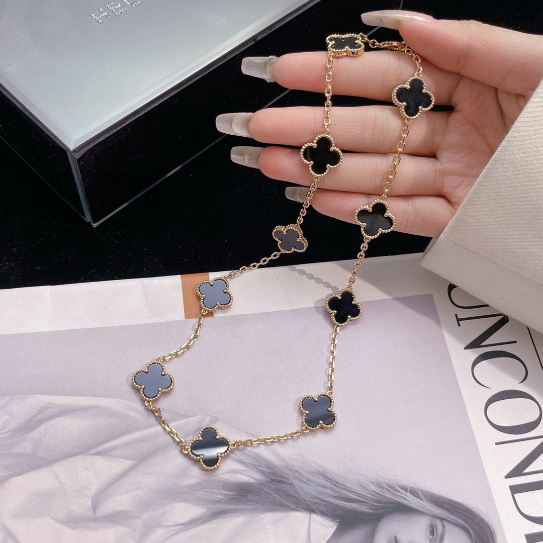 [⭐Spark]CLOVER 10 MOTIFS ONYX NECKLACE