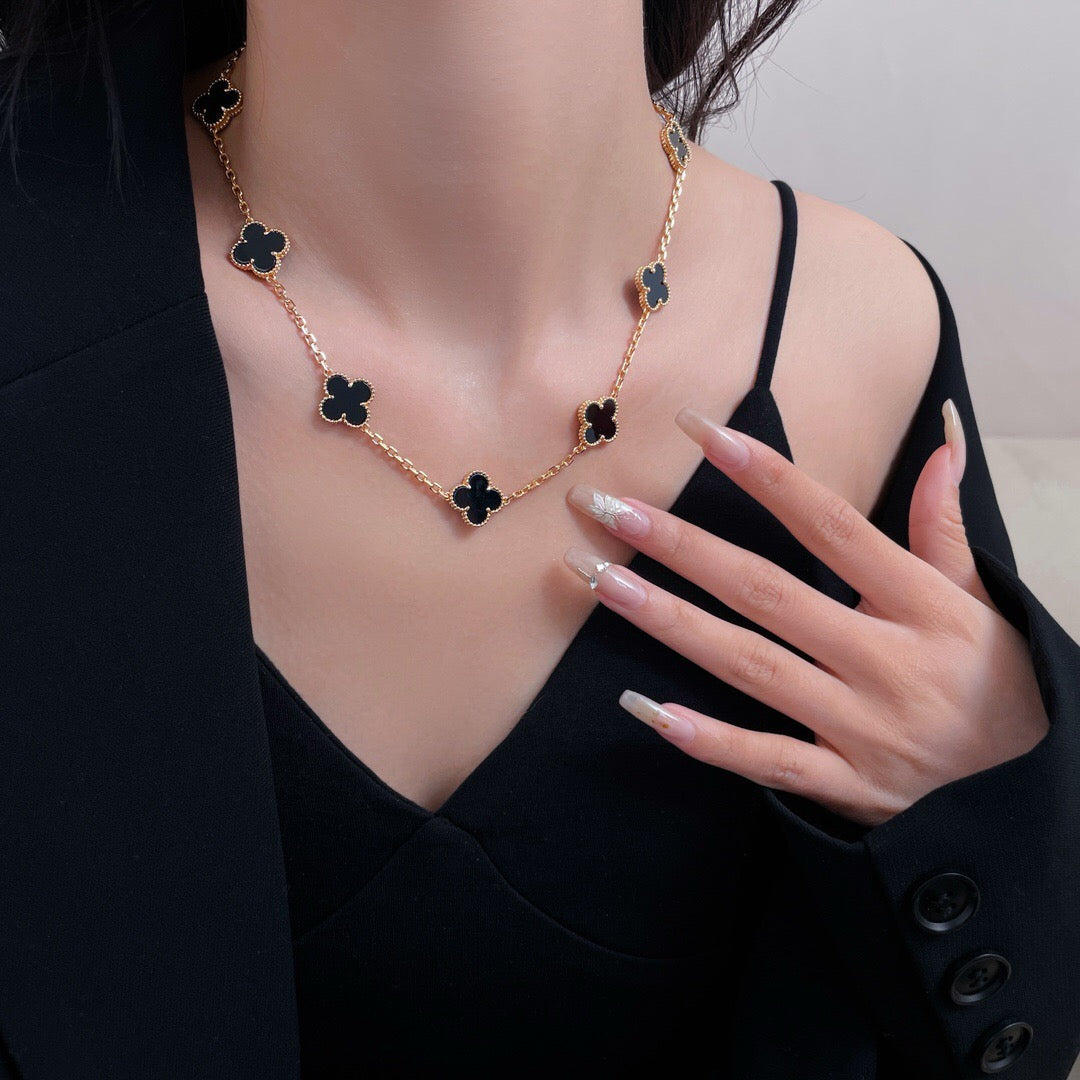 [⭐Spark]CLOVER 10 MOTIFS ONYX NECKLACE