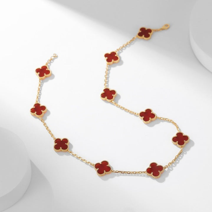 [⭐Spark]CLOVER 10 MOTIFS CARNELIAN NECKLACE