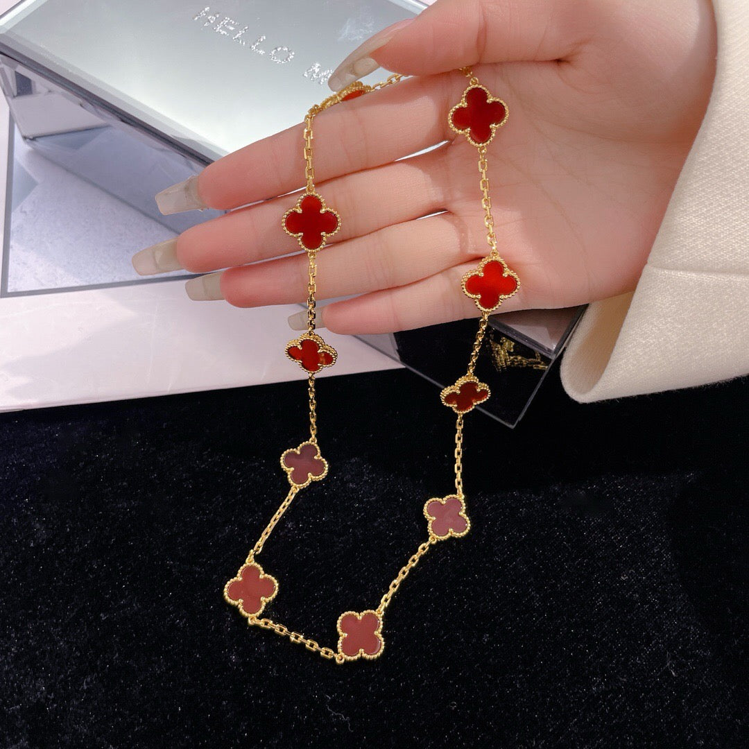 [⭐Spark]CLOVER 10 MOTIFS CARNELIAN NECKLACE