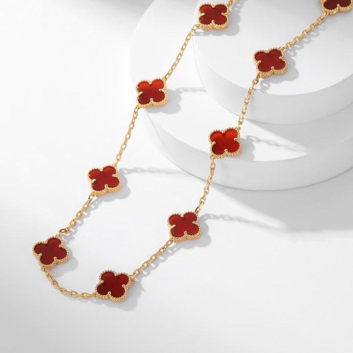 [⭐Spark]CLOVER 10 MOTIFS CARNELIAN NECKLACE