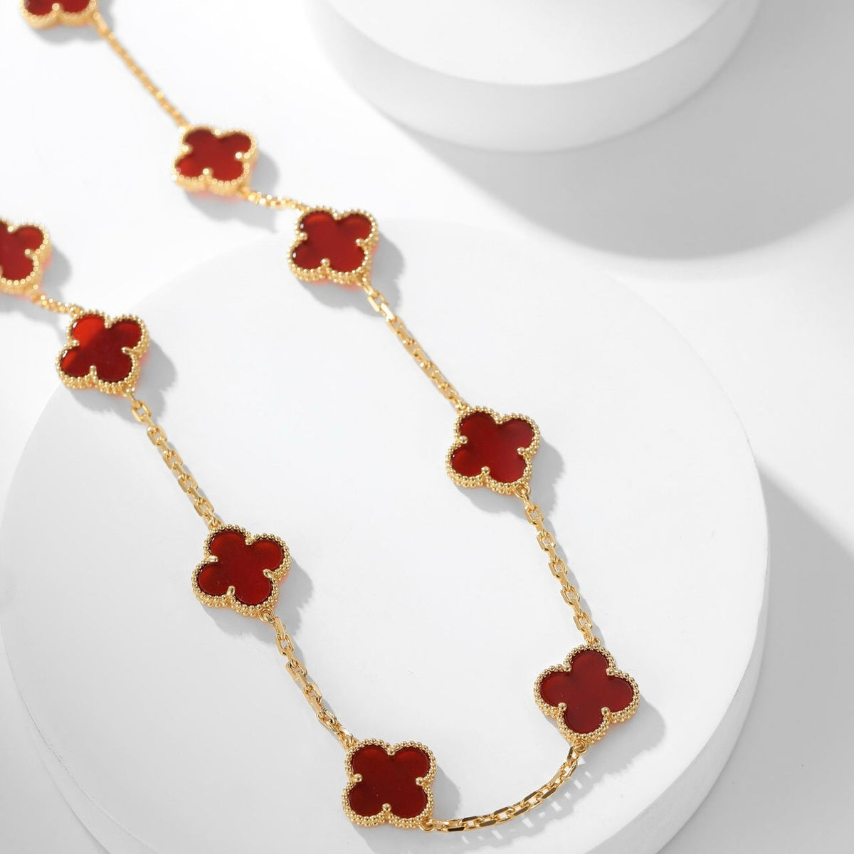 [⭐Spark]CLOVER 10 MOTIFS CARNELIAN NECKLACE