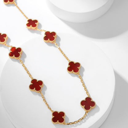 [⭐Spark]CLOVER 10 MOTIFS CARNELIAN NECKLACE