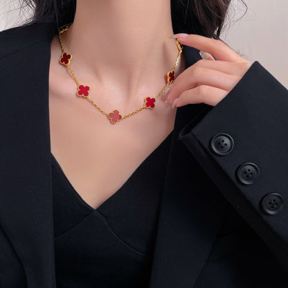 [⭐Spark]CLOVER 10 MOTIFS CARNELIAN NECKLACE