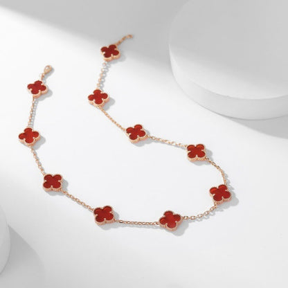 [⭐Spark]CLOVER 10 MOTIFS CARNELIAN NECKLACE