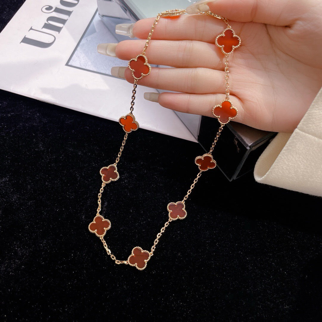 [⭐Spark]CLOVER 10 MOTIFS CARNELIAN NECKLACE