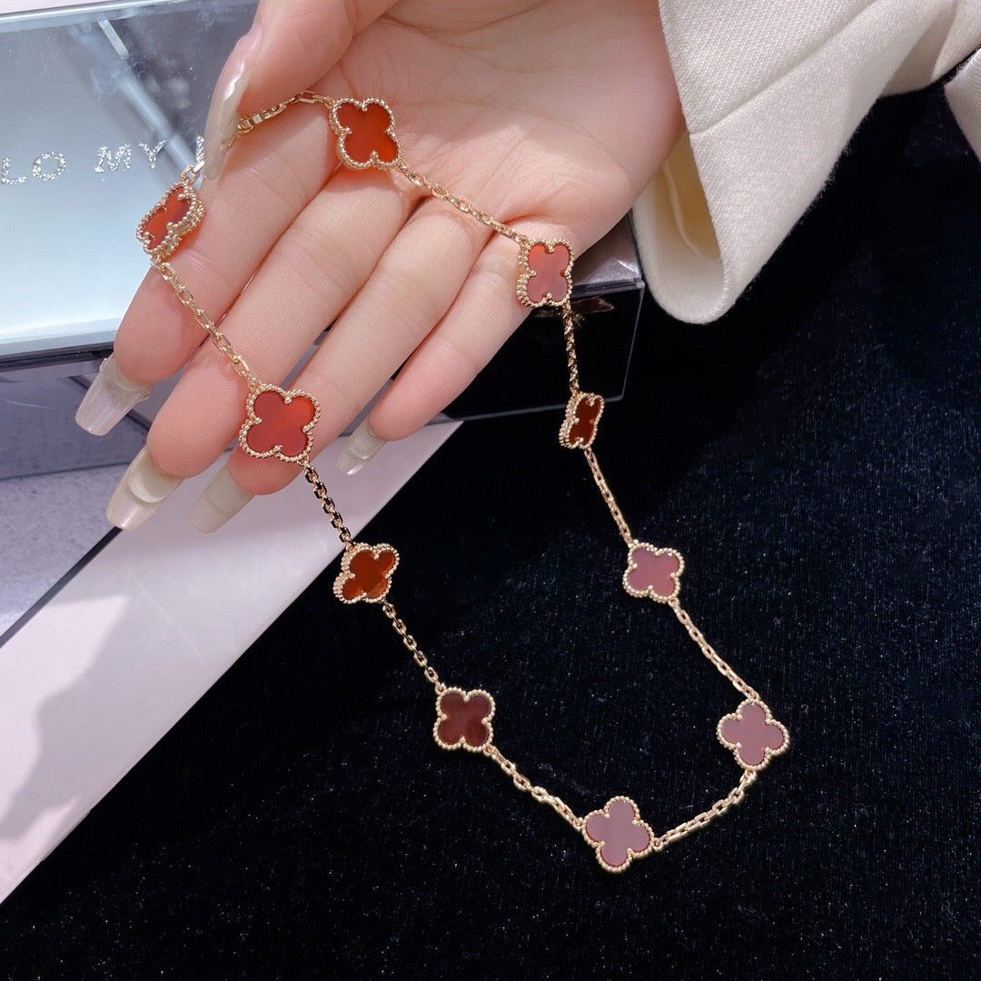[⭐Spark]CLOVER 10 MOTIFS CARNELIAN NECKLACE