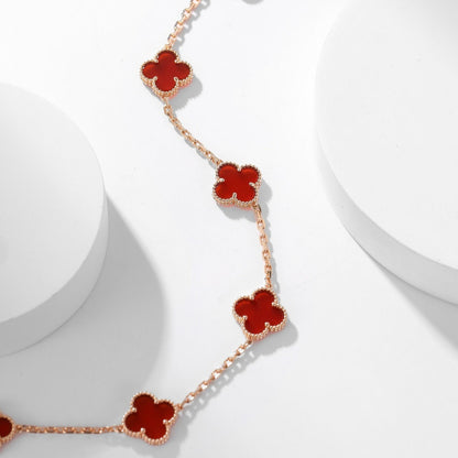 [⭐Spark]CLOVER 10 MOTIFS CARNELIAN NECKLACE