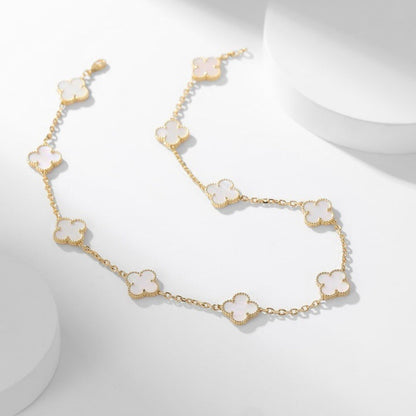 [⭐Spark]CLOVER 10 MOTIFS WHITE MOTHER OF PEARL NECKLACE