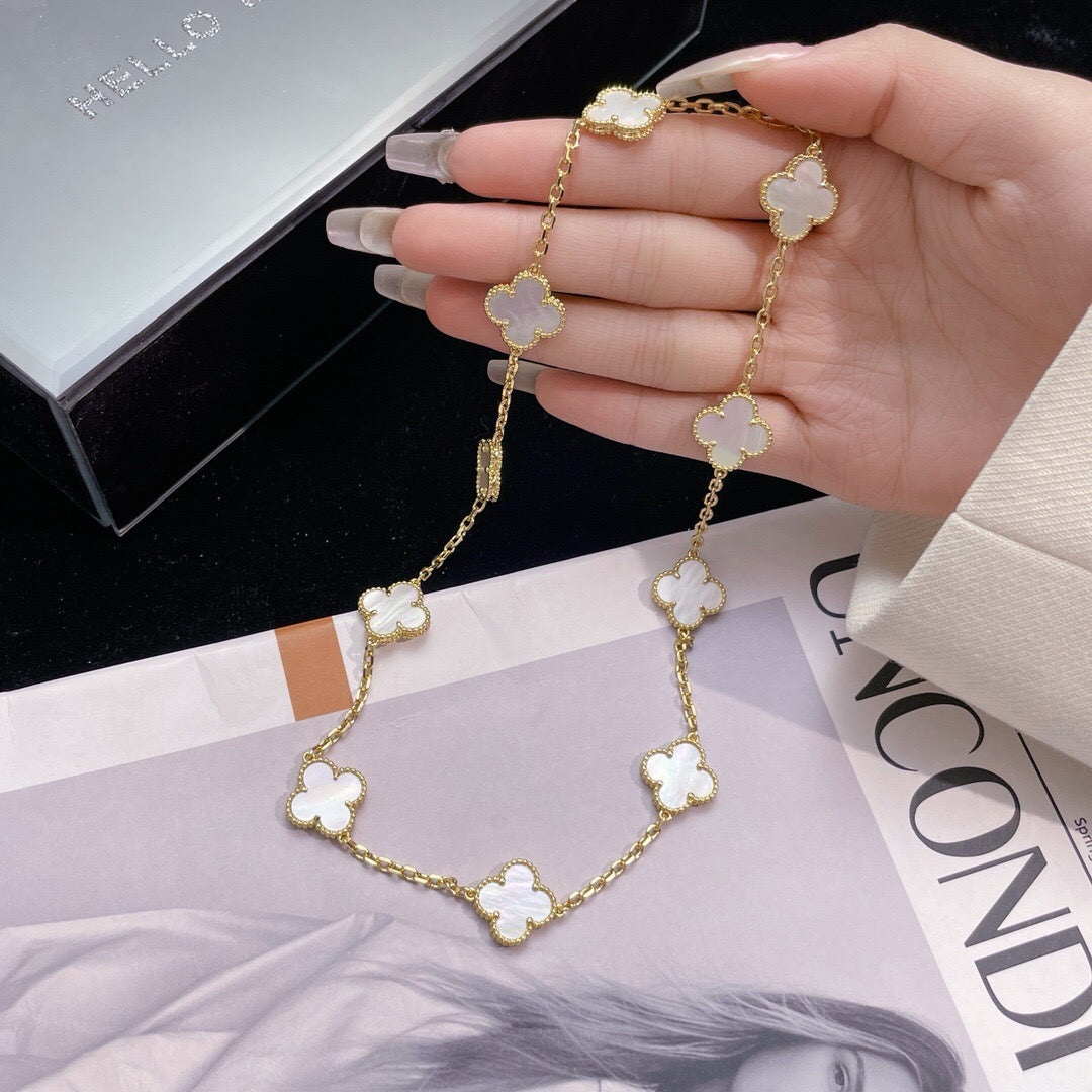 [⭐Spark]CLOVER 10 MOTIFS WHITE MOTHER OF PEARL NECKLACE