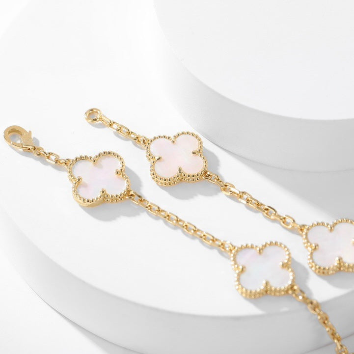 [⭐Spark]CLOVER 10 MOTIFS WHITE MOTHER OF PEARL NECKLACE