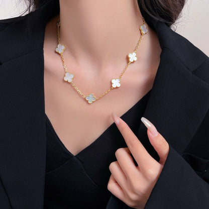 [⭐Spark]CLOVER 10 MOTIFS WHITE MOTHER OF PEARL NECKLACE