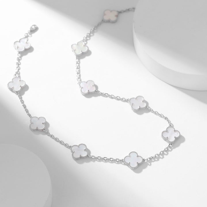 [⭐Spark]CLOVER 10 MOTIFS WHITE MOTHER OF PEARL NECKLACE