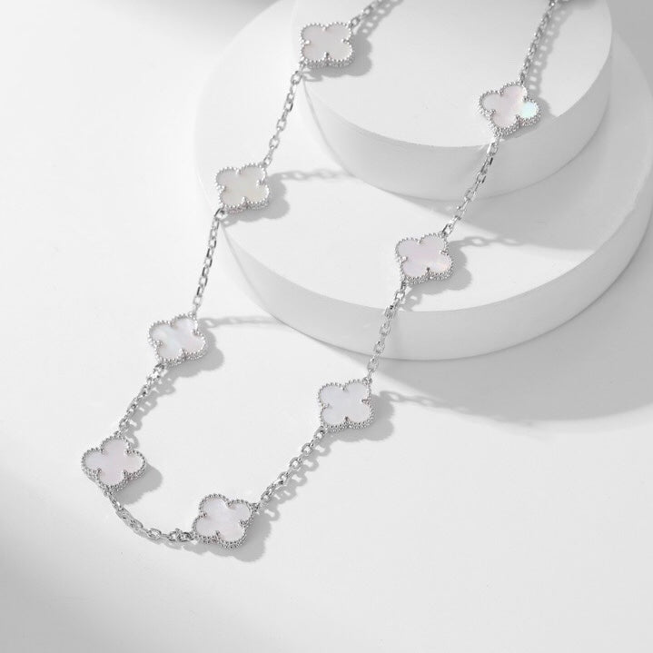 [⭐Spark]CLOVER 10 MOTIFS WHITE MOTHER OF PEARL NECKLACE