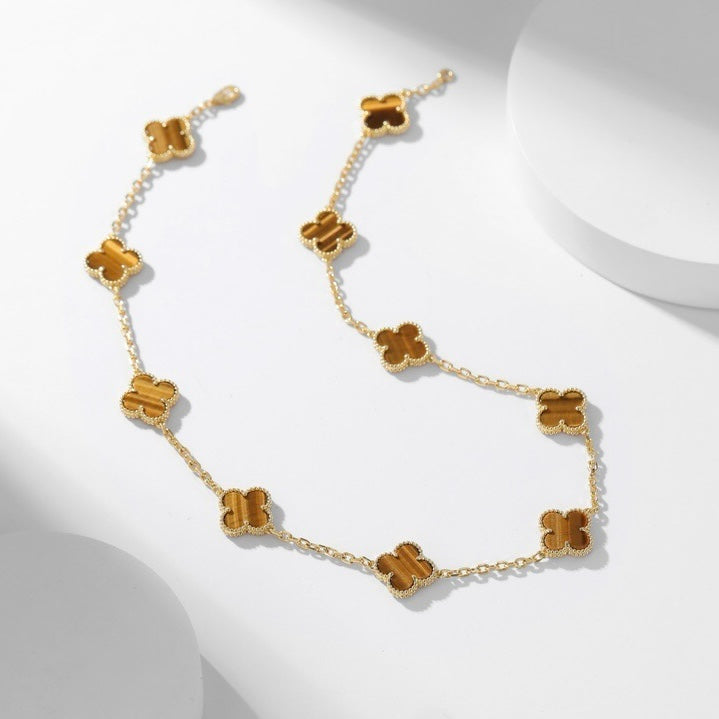 [⭐Spark]CLOVER 10 MOTIFS TIGER EYE NECKLACE