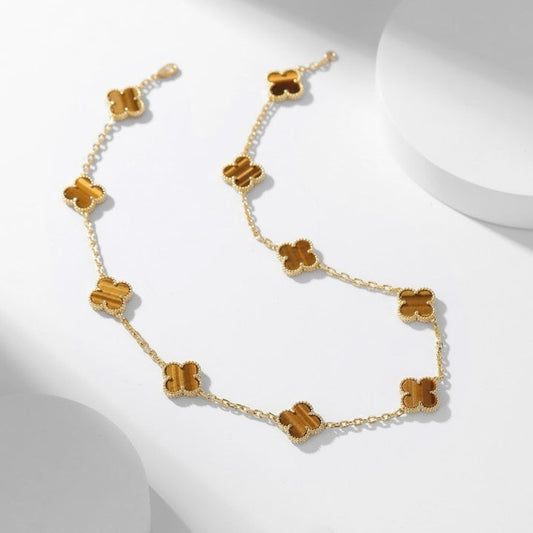 [⭐Spark]CLOVER 10 MOTIFS TIGER EYE NECKLACE