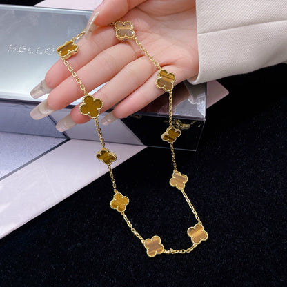 [⭐Spark]CLOVER 10 MOTIFS TIGER EYE NECKLACE