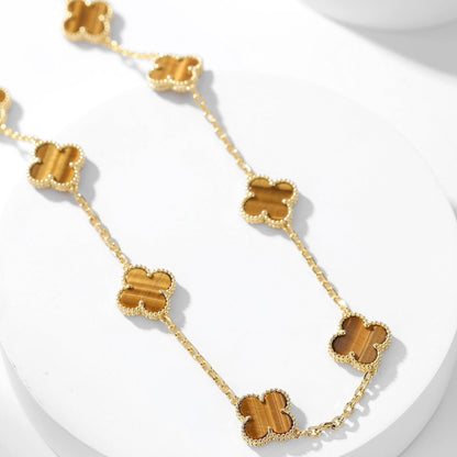[⭐Spark]CLOVER 10 MOTIFS TIGER EYE NECKLACE