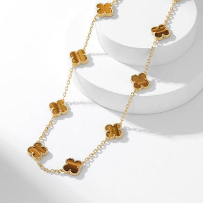 [⭐Spark]CLOVER 10 MOTIFS TIGER EYE NECKLACE
