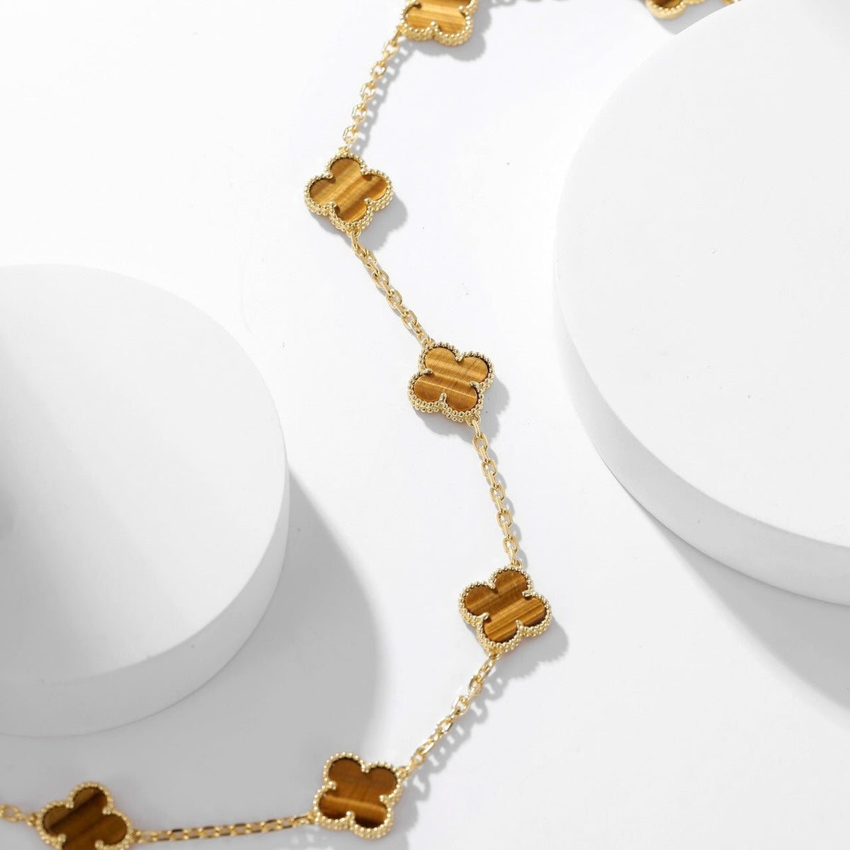 [⭐Spark]CLOVER 10 MOTIFS TIGER EYE NECKLACE