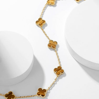 [⭐Spark]CLOVER 10 MOTIFS TIGER EYE NECKLACE
