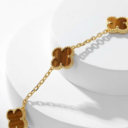 [⭐Spark]CLOVER 10 MOTIFS TIGER EYE NECKLACE