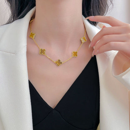 [⭐Spark]CLOVER 10 MOTIFS TIGER EYE NECKLACE
