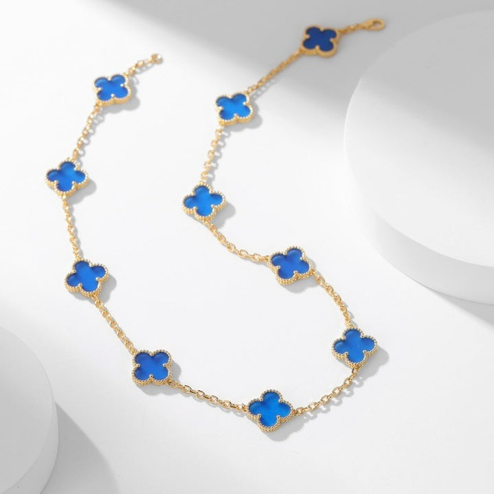 [⭐Spark]CLOVER 10 MOTIFS BLUE AGATE NECKLACE