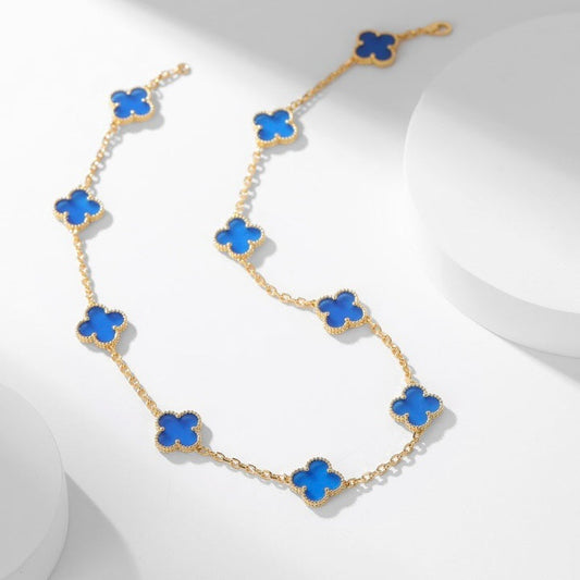 [⭐Spark]CLOVER 10 MOTIFS BLUE AGATE NECKLACE