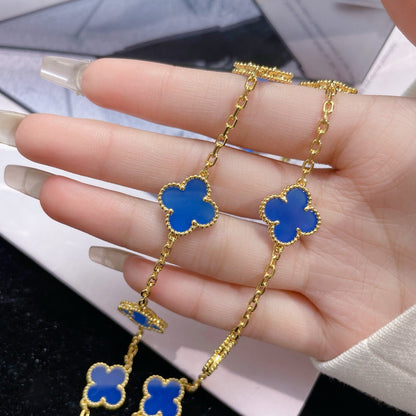 [⭐Spark]CLOVER 10 MOTIFS BLUE AGATE NECKLACE