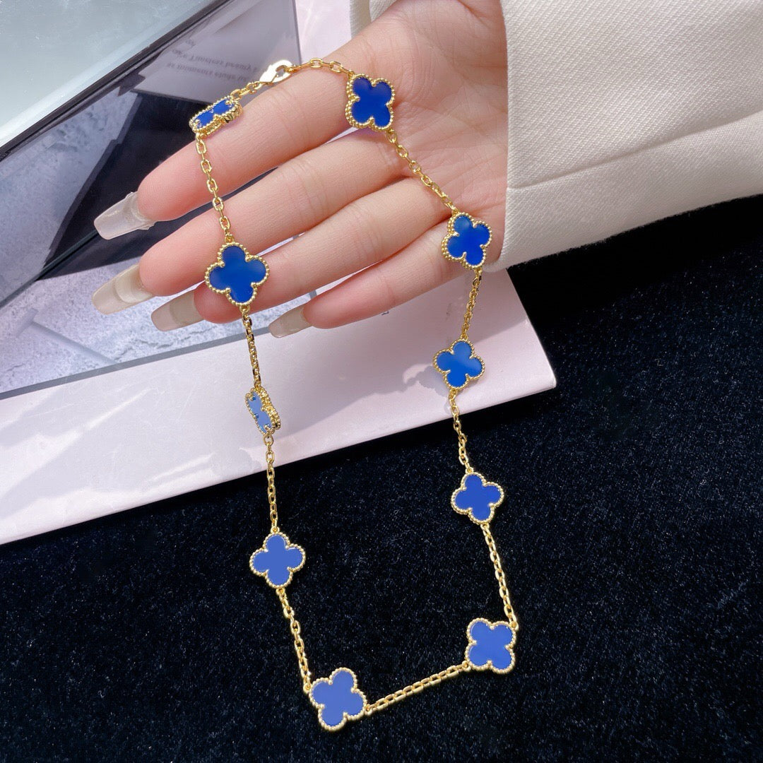 [⭐Spark]CLOVER 10 MOTIFS BLUE AGATE NECKLACE