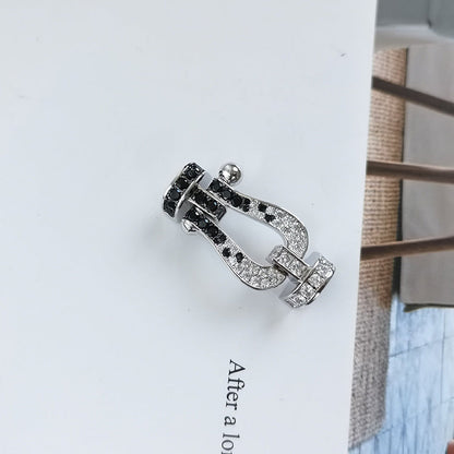 [⭐Spark]FORCE LARGE HORSESHOE BLACK WHITE DIAMOND BRACELET SILVER