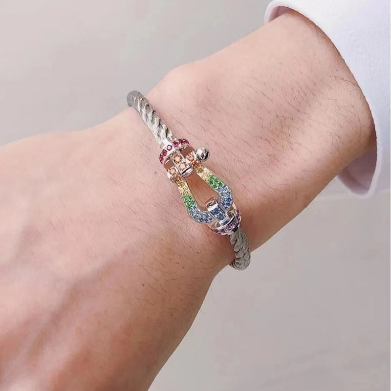 [⭐Spark]FORCE LARGE HORSESHOE  COLORED DIAMOND BRACELET ROSE GOLD