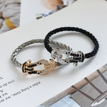 [⭐Spark]FORCE LARGE HORSESHOE BLACK WHITE DIAMOND BRACELET SILVER