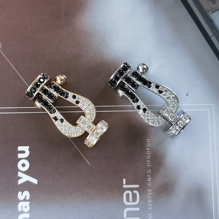 [⭐Spark]FORCE LARGE HORSESHOE BLACK WHITE DIAMOND BRACELET ROSE GOLD